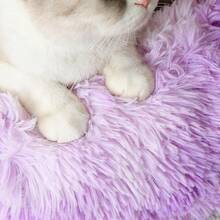 Calming Soft Round Dog & Cat Bed, Anti-Anxiety Donut Cuddler Warming Cozy Fluffy Faux Fur Plush Cushion Bed For Small Medium Pets (20"/24"/27"/30"), Light Grey - 紫白 - 查看 6