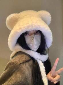 Winter Cute Bear Ear Warm Hat Women Plush Earflap Beanie Hat Kids Girls Windproof Skull Cap - Multicolor - View 5