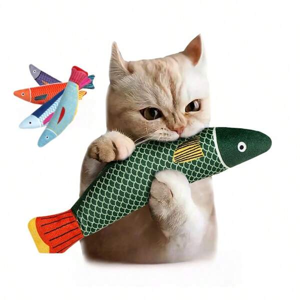 1/3pcs Interactive Cat Catnip Chew Toys - Soft & Durable Plush Fish Shaped Mint Flavored Chewing Toys