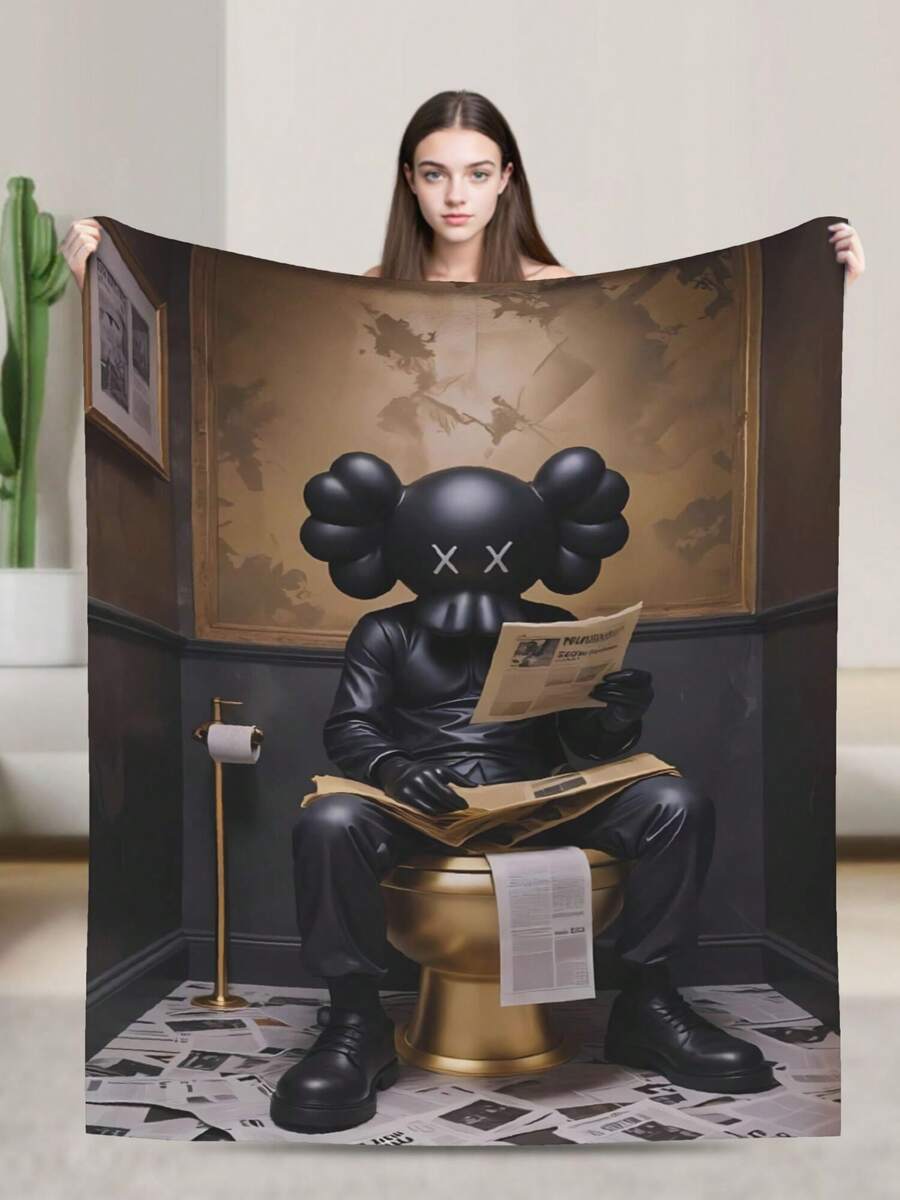 Kawss Kawaii Kaw Anime Flannel Blanket For Girls Boys Anime Gifts Throw Blanket Cozy Plush Flannel Fleece Print Blankets Double-Layer Blanket Lightweight Fuzzy For Bed Decor - 黑色 - 查看 1