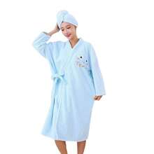 Soft Coral Fleece Bathrobe With Braided Trim And Bowknot Design, Absorbent And Lint-Free, Can Be Worn Outerwear