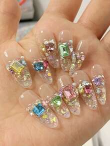 30/50/100颗混合彩色尖底水钻，仙女珠宝盒，奢华美甲水钻装饰，闪亮水晶不对称美甲钉，适合春夏美甲