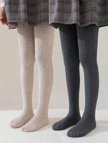 1/2pcs Girls Leggings, Solid Colors Khaki, Apricot, Beige, Gray, Skinny, Vertical Stripes, School Style, Princess, Full Length Tights, Suitable For All Seasons, Autumn/Winter, Fashion & Versatile