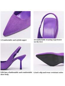 Women's Pointed Toe Kitten Heel Slip-On Sandals - Purple - View 8