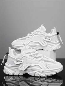 男士经典简约厚底系带运动鞋，时尚百搭，适合青少年、情侣、户外活动和休闲穿着。 - 白色 - 查看 8