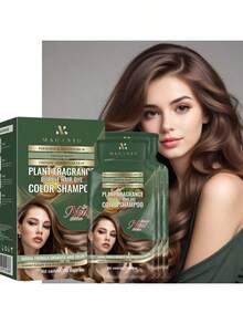 植物基泡沫染发洗发水，10.14 盎司/300 毫升，男女适用，持久生发染发剂，一步洗发染发，有效遮盖白发，含有人参、生姜、黑芝麻和其他护发提取物，适合所有发质。