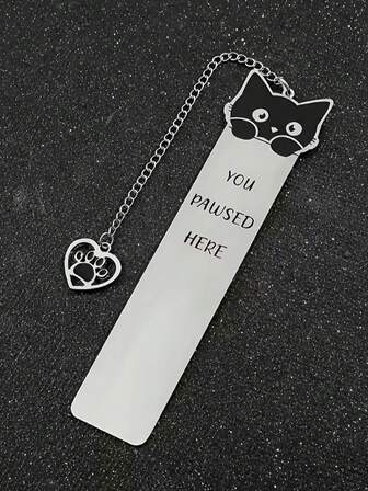 1pc Stainless Steel Cat Bookmark With Cute Cartoon Kitty Design & "You Paused Here" Engraved - Durable Metal Book Accessory For Readers, Book Lovers Gift, White, Reading Companion, Playful Style, Sturdy Construction, Reading Tool, Gift Shoppers