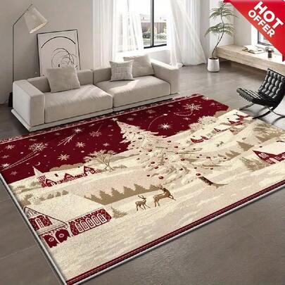 Un grande tappeto natalizio a quadri rosso e bianco con un design personalizzato di albero di Natale, che combina uno stile minimalista moderno e retrò per abbinarsi perfettamente a varie decorazioni per la casa. Realizzato in materiali ad alta densità con particelle antiscivolo sul lato inferiore per una maggiore aderenza. Tappeto da cucina