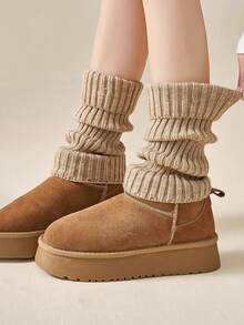 1 đôi tất giữ ấm chân dệt kim dành cho nữ, màu kaki, ấm áp và thoải mái cho mùa thu/đông. - Màu Khaki - Xem 5