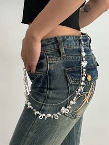 1pc Y2K Fashion Beaded Butterfly & Star Pendant Chain Belt, Simple & Elegant Acrylic Pearl Curved Needle Chain Street Style Accessory - Multicolor - View 11