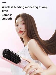 Cepillo alisador de cabello inalámbrico con iones negativos USB, 2 en 1 para alisar y rizar, pantalla LCD portátil, cepillo alisador recargable, alisador de cabello sin cable