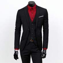 Groom's Suit Set - Men's Three-Piece British-Style Casual Business Suit - Slim-Fit Wedding Attire - màu xanh đại dương - Xem 2