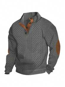 Men's Casual Contrast Color Stand Collar Sweatshirt, For Fall, Long Sleeve Top - Dark Grey - View 11