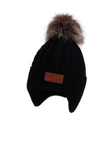 1 Stück Kinder gestrickte Beanie Mütze mit Bommel, warme Ohrenklappe Winter Kappe für Jungen und Mädchen