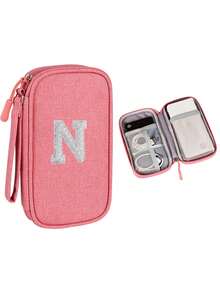 1个DIY个性化数据线收纳袋，26字母图案便携式旅行电子产品整理袋，适用于硬盘、移动电源、耳机、充电器、手机壳、无线耳塞、蓝牙耳机、耳麦等，商务旅行必备 - 彩色 - 查看 67