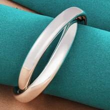 Pulsera de brazalete con doble anillo plateado de plata de ley 925 para mujer, joyería de moda para boda y compromiso