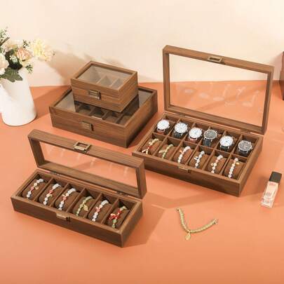 صندوق ساعة من خشب الجوز، صندوق تخزين لعبة الفيدجت، صندوق عرض مجوهرات وأساور الساعات بسعة كبيرة، صندوق تخزين المجوهرات، صندوق هدايا، صندوق شفاف