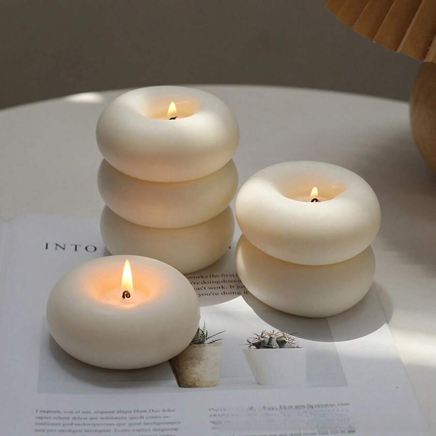 1/2pcs Nordic Style Donut Scented Candle ,Smokeless Soy Wax, Creative Home Decor, Innovative Gift, Atmosphere Creation, Aromatherapy, Perfect For Birthdays, Housewarming, Anniversary Gifts, Suitable For Parties, Banquets, Candlelit Dinners