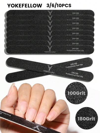 YOKEFELLOW 3/6/10 قطعة ملفات أظافر خشبية مستقيمة بحبيبية 100/180 سوداء احترافية قابلة لإعادة الاستخدام، أداة تجميل مناسبة للأظافر الاصطناعية والطبيعية، أداة تجميل وتنظيف الأظافر للنساء والفتيات لاستخدام المنزل والصالون