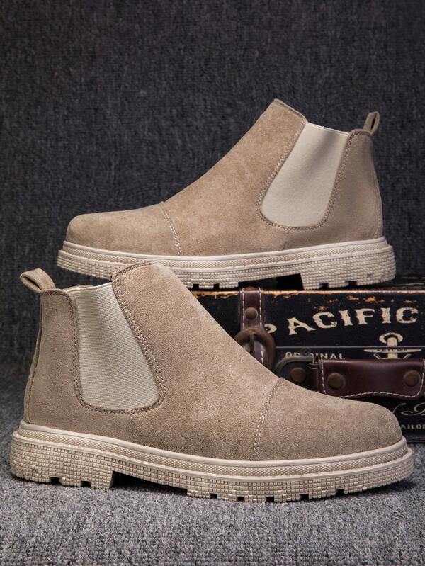 Khaki Suede Chelsea Boots, Comfortable Durable Non-Slip Sophisticated Men's Leather Boots, Autumn Business Retro Fashion Chelsea Boots