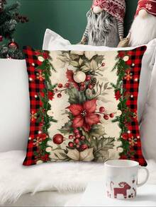 1pc Christmas Poinsettia Table Runner, Christmas Decor Table Runner, Christmas Linen-Like Table Runner, Table Runner, Table Runner, 1pc Table Runner, 4pcs Placemats, 1pc Pillow Cover, 3 Products Available, Seasonal Home Decor Indoor/Outdoor Party Supplies, Winter Home Decor, Christmas Decoration, Christmas Room Decor, Christmas Party Decoration