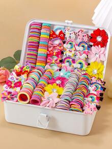 175 Stücke buntes Haarschmuck Set für Mädchen, süße Regenbogen Einhorn Haarspangen, Strass Blumen Haarnadeln, bedruckte Schleifen Haargummis, elastische Tüll Haargummis, vielseitig für den täglichen Gebrauch und Partys