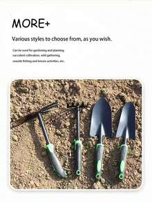 一套园艺手工具 - [窄铲/宽铲/耙子] - 符合人体工学的手柄设计 - 适用于：植物养护、盆栽、园艺礼品、寻宝、海滩拾荒、露营、室内外使用。特点：防滑、精致、耐用、优雅。