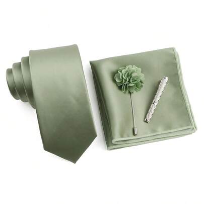 ZONFAZ Set de 4 piezas de corbata de moda de negocios para hombres, material de satén de 1200 agujas, incluye corbata, pañuelo de bolsillo, alfiler de solapa y pinza de corbata, adecuado para bodas, fiestas, citas y otras ocasiones, mejor regalo para hombres