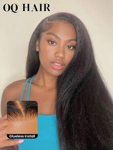 OQ Hair Wear Go Glueless Wig Kinky Straight Natural Color Pre-Cut & Pre-Plucked 9x6 Transparent Lace 180% Density 16-30 Inch Pre-Bleached Free Shipping Unprocessed Real Huamn Hair No Glue Needed - SNatural - View 1