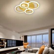 Lampu Plafon LED Interlocking 4/6 Cincin Modern, Lampu Gantung Plafon Bundar Model Flush Mount, 3 Suhu Warna yang Dapat Diredupkan, 3 Pilihan Warna Emas, Hitam, Putih, Lampu Plafon Cincin Minimalis untuk Ruang Tamu, Kamar Tidur, Lorong, Dekorasi Pencahayaan Dalam Ruangan Rumah - MultiWarna - View 4