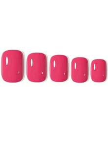 ARTAUG 96片Abrazine纯色美甲贴纸，4种不同的裸色系，亮面，可佩戴，可爱短方形假指甲，可卸除，美甲贴纸套装，新年礼物送给女性和女孩 - 红色美甲用品 - 紅色 - 查看 5