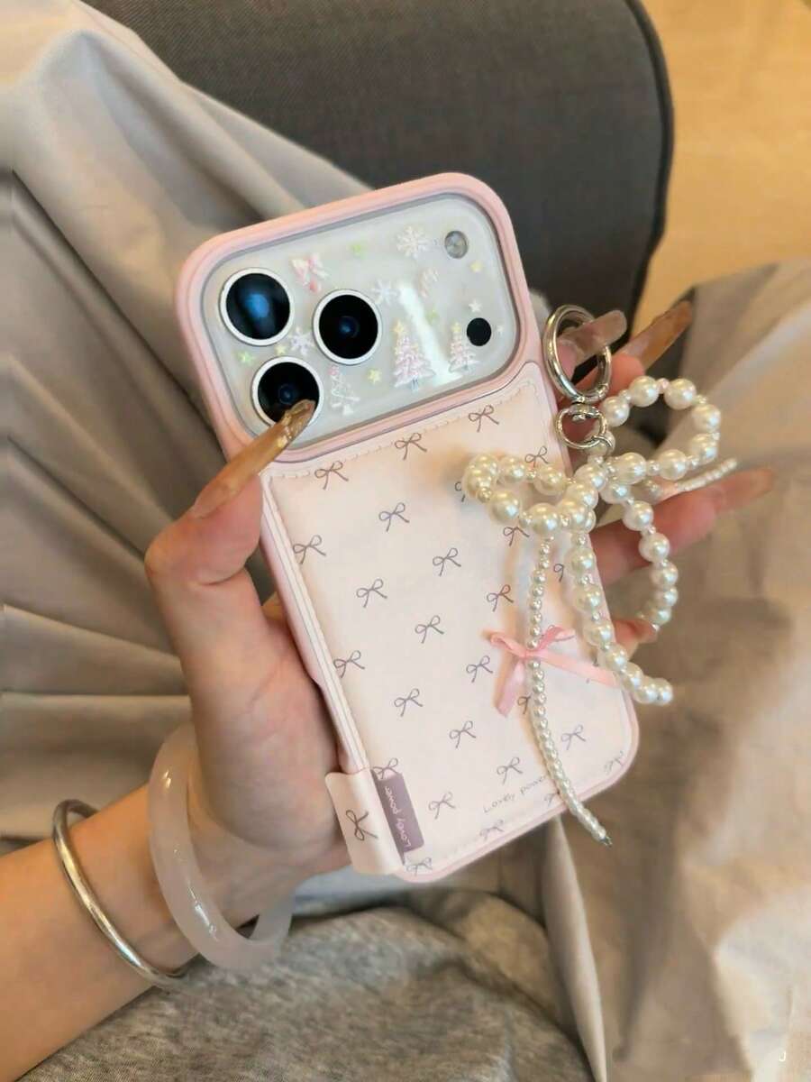 Bow-Knot Pink Leather Bow Ins Style Phone Case Compatible With Iphone 17 Pro Max, Compatible With Iphone 15, 17 Pro, Women's Creative Full Coverage Shockproof Protective Cover Compatible With Iphone 13, 16 Pro, 17 - Pink - View 1