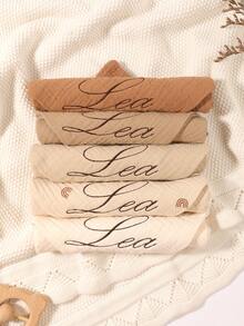 5pcs Customized Embroidered Name Baby Handkerchief Set, Pink, White, Coffee, Modigliani, Beige, Purple, Soft Absorbent Burp Cloths, Face Towels, Ideal Baby Shower Gift For Boys And Girls - Multicolor - View 12