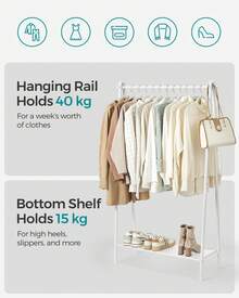 Clothes Rail, Clothes Rack, Garment Rack With Steel Frame, With Hanging Rail And Shelf, 33.5 X 92.5 X 153 Cm, For Bedroom, Dressing Room, Laundry Room,Matte Black/WhiteDrying Rack - White - View 2