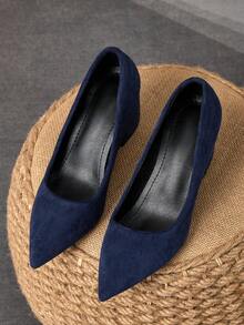 MonaNise Women's Fashion Brown Pointed Toe Slip-On Pumps, Suitable For Home, Office, Travel, Casual, Vintage, Versatile, Comfortable Shoes - Navy Blue - View 3