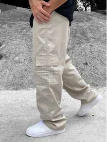 Men's Ice Cargo Pants With Drawstring Waist And Slight Stretch Long Trousers Loose Casual Streetwear Skate Unisex - Ice - View 3