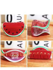 1pc 9cm Watermelon Shaped Hair Clip, Acrylic Fruit Design Hair Claw Clip, Cute & Stylish Bun Holder For Women Elegant Hair Accessories Winter Hair Clutch