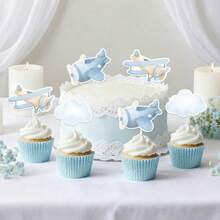 D36Pcs Airplane Cupcake Toppers Airplane Birthday Decorations Blue Plane Cloud Cake Decorations For Boys Girls Plane Aviation Themed Birthday Baby Shower Bridal Shower Wedding Party Plies - như hình ảnh - Xem 2
