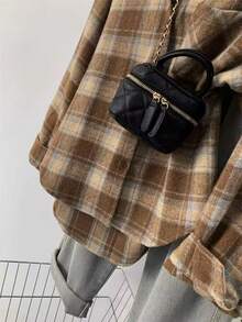 قميص نسائي بأزرار أمامية وجيب مخطط بنسيج مخمل، للارتداء اليومي العادي