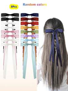 16pcs/8pcs Girls Bowknot Hair Clips, Ribbon Tail Bow Hair Clips, Solid Color Hair Accessories - Multicolor - View 9