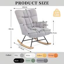 Schaukelstuhl, Stillsessel Schaukelsessel, Teddystoff Gepolsterter Schwingsessel Lesesessel Relaxstuhl Sessel mit Holzkufen, Armlehne, für Wohnzimmer, Schlafzimmer, Babyzimmer, Grau