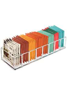 1pc Clear Tea Bag Organizer,Desktop Tea Bag Coffee Divided Storage Box,Reusable Acrylic Tea Box For Coffee Station, Cabinet, Pantry, Countertop, Office, Kitchen,Cosmetic Box. Back To School