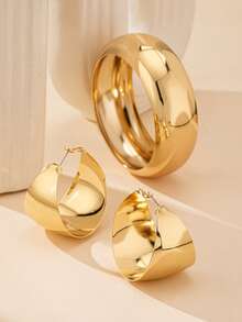 3 Stücke geometrisches minimalistisches breites Gesicht Mode übertriebenes personalisiertes Armband & Ohrring Set