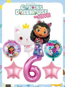Gabby's Dollhouse 7 قطع بالونات ديكور حفلة عيد ميلاد لعبة بيت الدمية الكرتونية جابي، مجموعة بالونات من الألمنيوم المطبوع، ديكور لحفلات المناسبات والأعياد والأجواء الاحتفالية، هدية عيد الميلاد المثالية للأصدقاء، ديكور منزلي مثالي، ديكور غرفة مثالي، هدية عيد الحب، هالوين،