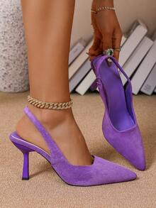 Women's Pointed Toe Kitten Heel Slip-On Sandals - Purple - View 3