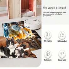 1pc Pet Feeding Mat With Printed Cat Washing Dishes Pattern, Quick Drying Pet Bowl Mat, Easy To Clean, Suitable For Pets, Dogs, Cats, All Seasons, Pet Cage Mat - Multicolor - View 2