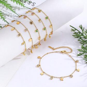 1pc Gold-Plated Cubic Zirconia Inlaid Bracelet, Women's Fashion Bracelet, Star/Dragonfly/Colorful Zirconia Elements With Minimalist Design, Women's Luxury Bracelet, Suitable For Women's Daily Wear, Holiday Gift, Party Gift