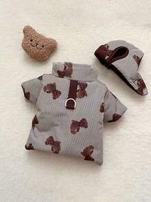 Pet Clothes Set, Warm Winter Outfit With Hat, Cute Cartoon Print With Leash Buckle, Suitable For Small Dogs And Cats - Multicolor - View 6