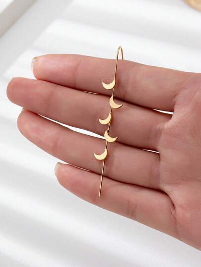 1pc Fashionable Elegant Crescent Moon Shape Long Dangle Earrings, Suitable For Women To Wear Daily And To Parties