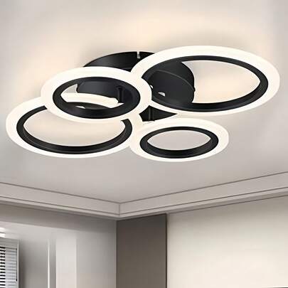 1pc Modern LED Ceiling Light With 3-Color Changing Function, Semi-Flush Mount, Metal Frame, 35W, 110-240V, No Battery